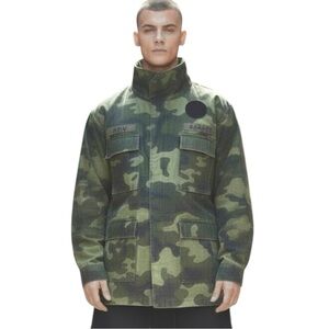 Warriors Camo Military Utility Jacket Green Black Hooded Dara Trooper L Oversize